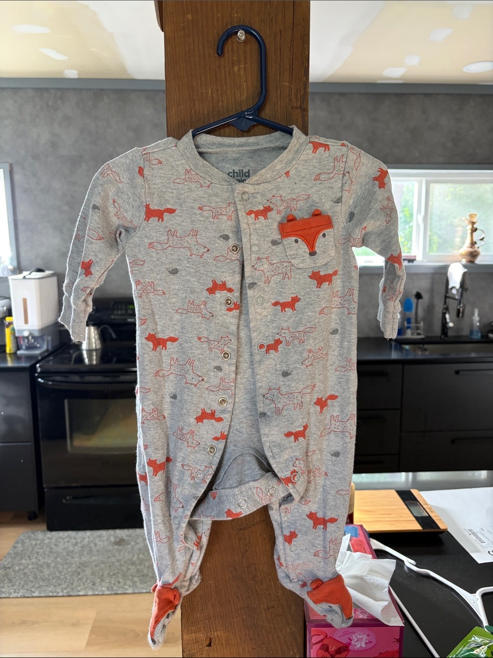 child of mine Gray and Orange Fox Footed One-Piece Pajamas